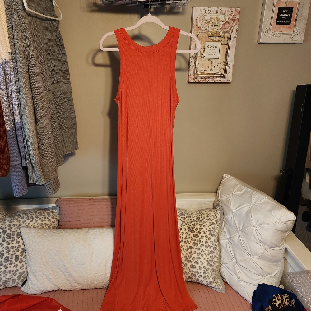LOFT Vibrant Orange Sleeveless Maxi Dress